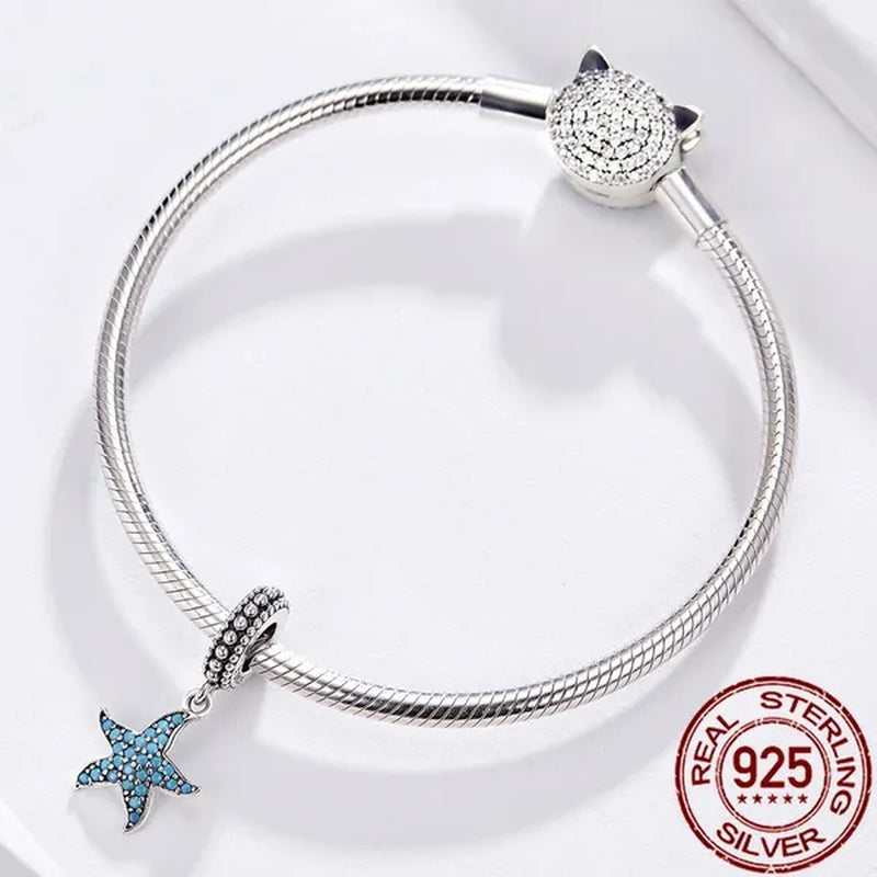 Starfish Pendant Charm with AAA CZ 925 Sterling Silver Sea Animals Ocean Charms for Bracelet S925 Jewelry Making DIY