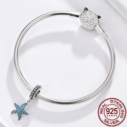 Starfish Pendant Charm with AAA CZ 925 Sterling Silver Sea Animals Ocean Charms for Bracelet S925 Jewelry Making DIY