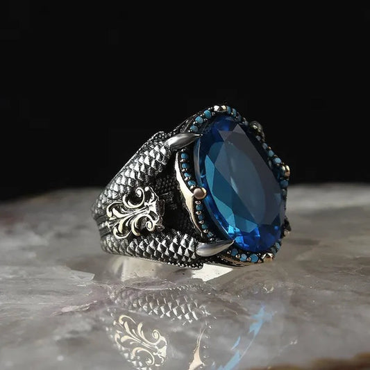 Eagle Claw Model Blue Zircon Stone 925 Sterling Silver Men Ring Fine Jewelry Fashion Rings For Men Gift For Him