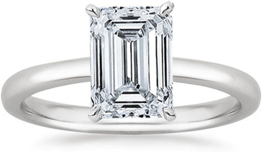 0.5 Carat Emerald Cut Solitaire Diamond Engagement Ring (I Color VS1 Clarity Center Stones)
