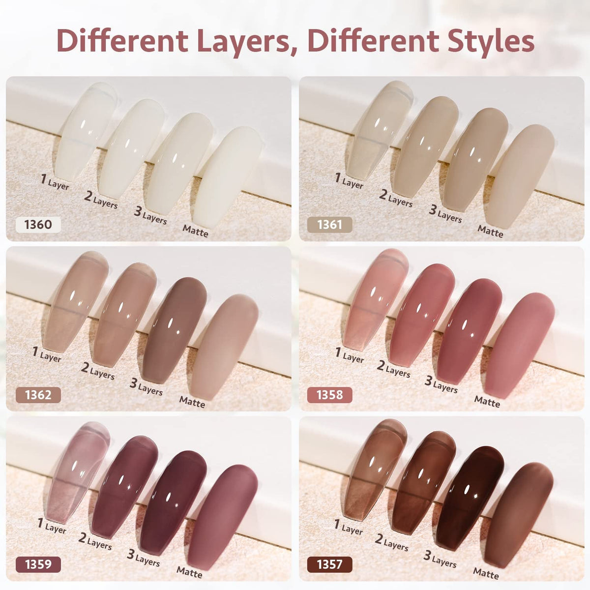 Jelly Milky White Gel Nail Polish Set, 6 Translucent Sheer Maroon UV Colors for Art Home DIY Manicure Kit