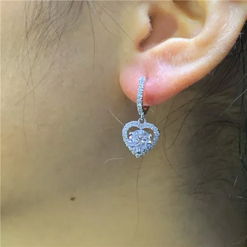 Romantic Round Cut Brilliant Diamond Heart Drop Earrings Women Hoop Earrings Proposal Party Fine Jewelry