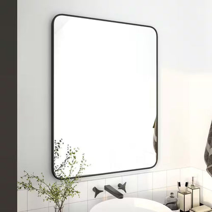 24 In. W X 32 In. H Rectangular Metal Framed Wall Bathroom Vanity Mirror in Matte Black