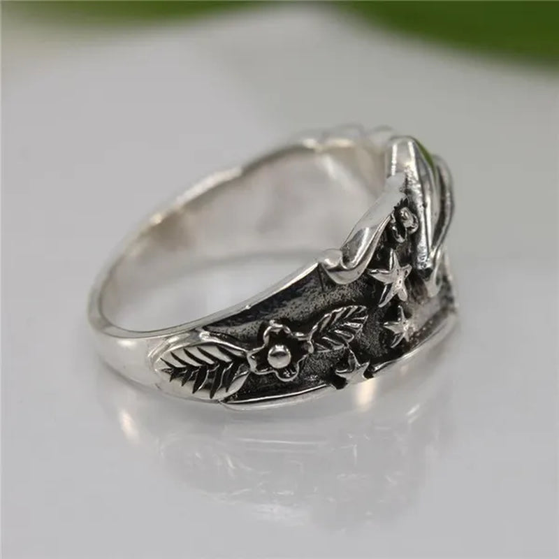 Exquisite Fashion Jewelry 925 Sterling Silver Mushroom and Star Ring Men and Women Wedding Band Engagement Promise Rings Anniversary Birthday Christmas Friendship Gift Couple Jewelry Rings Size 6-13