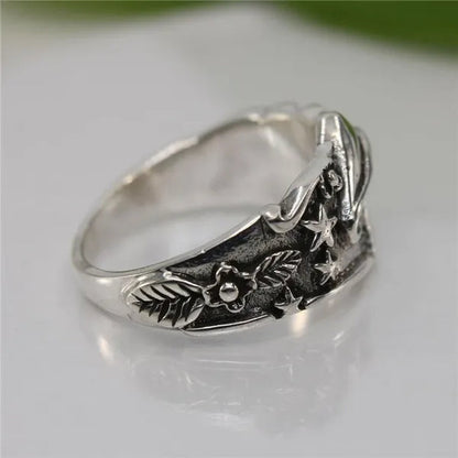 Exquisite Fashion Jewelry 925 Sterling Silver Mushroom and Star Ring Men and Women Wedding Band Engagement Promise Rings Anniversary Birthday Christmas Friendship Gift Couple Jewelry Rings Size 6-13