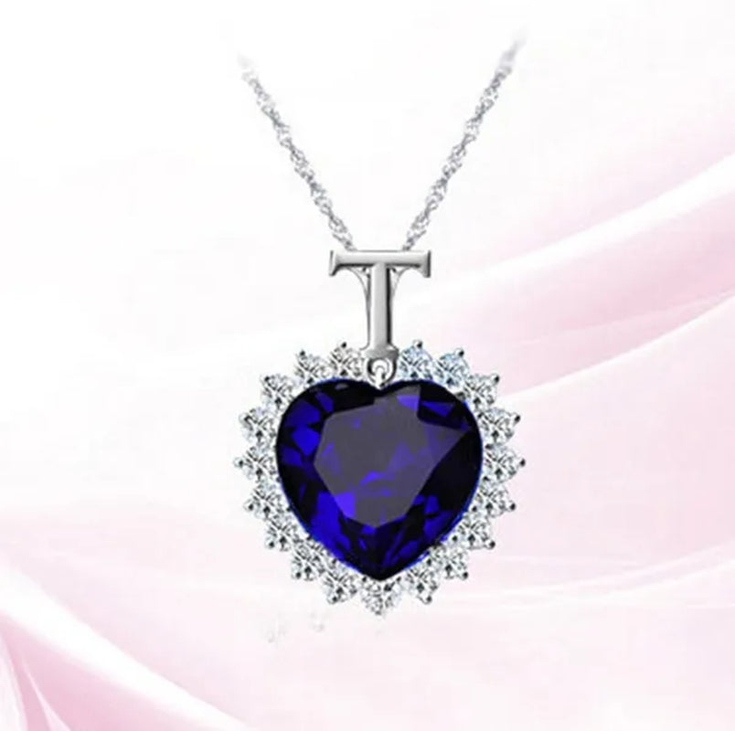 Titanic Heart of the Ocean Sapphire Crystal Chain Necklace Pendant Plate Jewelry