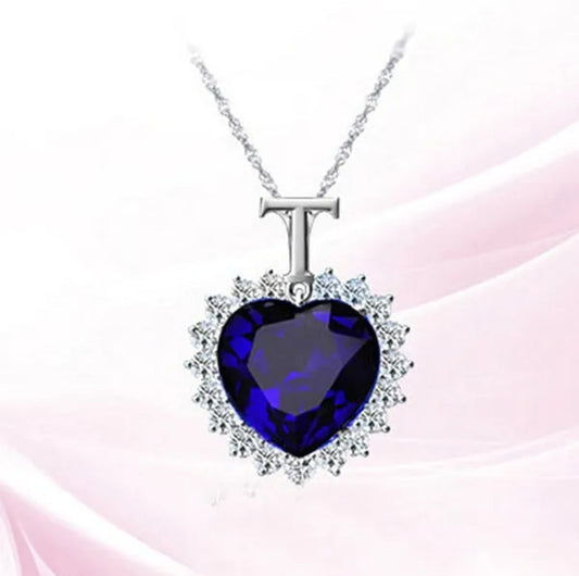 Titanic Heart of the Ocean Sapphire Crystal Chain Necklace Pendant Plate Jewelry