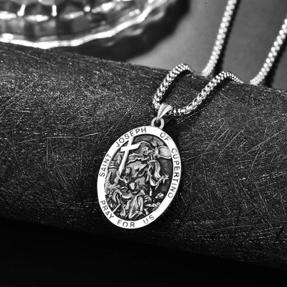 925 Sterling Silver Patron Saint Medals | Amulet Necklace Protection Jewelry for Men with 2.5Mm 22"+2" Rolo Chain