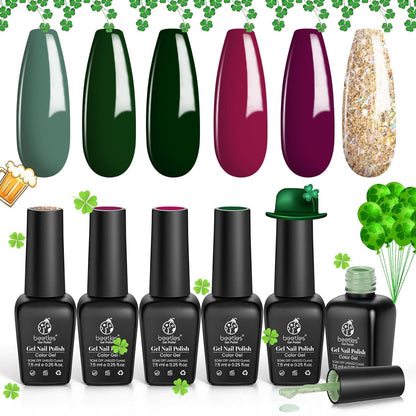 Beetles Gel Nail Polish Set, 6 Retro Colors Old School Collection Soak Off UV Gel Polish Red Yellow Blue Orange Green Gel Polish Nail Art Design Spring Manicure Kit Salon DIY Gifts for Women Girls