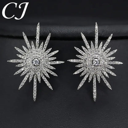 CANDICE 925 Sterling Silver Plating Hypoallergenic Snowflake Cubic Zirconia Stones Big Stud Earrings For Women Girls Wedding Party Jewelry