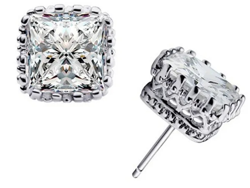 Wholesale jewelry lovers senior men and women crown carved White Sapphire & Pink Sapphire earrings gift 6MM
