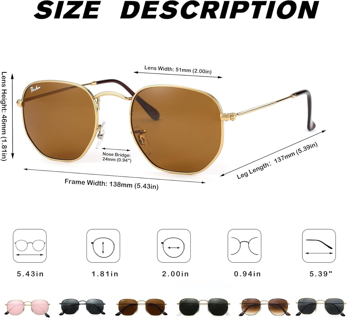 Small Square Sunglasses for Women Men 100% Real Glass Lens Hexagonal Frame