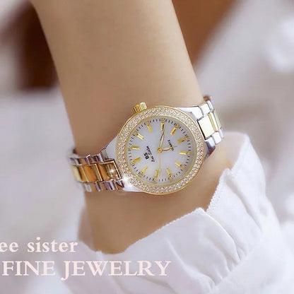 Luxury BS Bee Sister Ladies Wrist Watches Crystal Diamond Stainless Steel Watches for Women