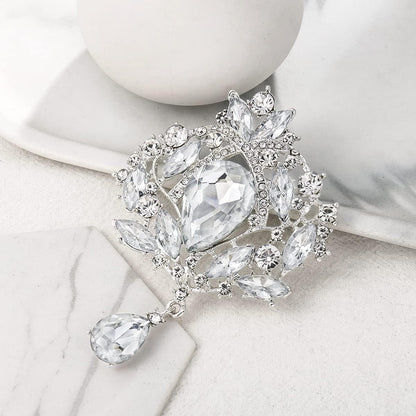 2 Pieces Crystal Rhinestone Marquise Pear-Shaped Teardrop Flower Brooch Pin Set for Women