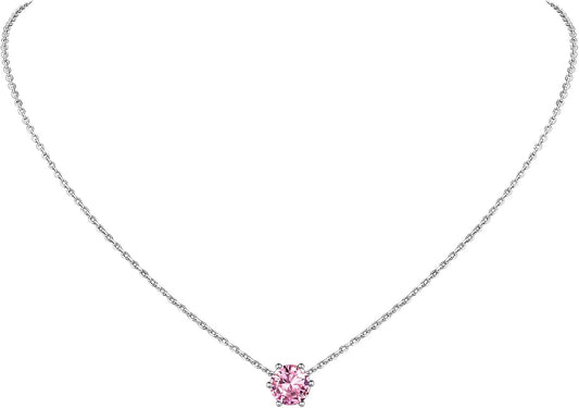 925 Sterling Silver 6 Prong Birthstone Necklace/Stud Earrings, Dainty Small Crystal Jewelry for Women (With Gift Box)