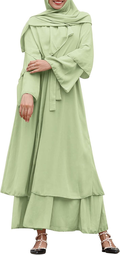Abayas Muslim Dress for Women Long Sleeve Islamic Abaya Eid Dubai Kaftan Dresses Middle East Prayer Dress Chiffon Robe