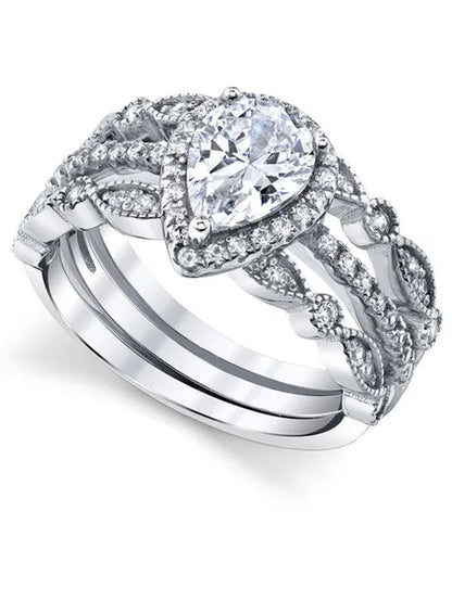 1.32Ct Sterling Silver 3Pc Pear Shape Bridal Set Engagement Wedding Ring CZ