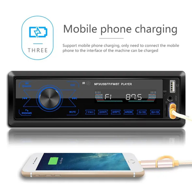 1DIN Touch Car Stereo 12V In-Dash Auto Radio Car MP3 Player Audio Music Stereo with Remote Control Fm/Bluetooth/Usb/Sd/Aux-In Colorful Lights +TF Card (Optional)