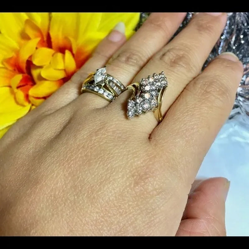 Fashion and Brilliant Women'S Ring Horse Eye Double Row Diamond Ring Romantic Wedding Engagement Ring Valentine'S Day Anniversary Gift Jewelry