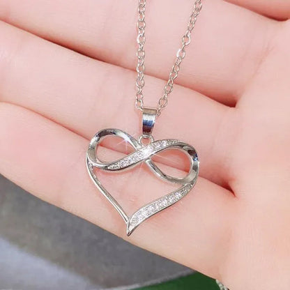 Charming Women Clavicle Necklace Silver Plated Inlay Diamond Heart Pendant Infinity Necklace Bridal Wedding Jewelry Gift