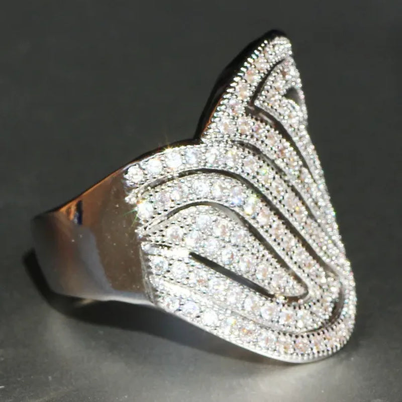 Luxurious  Silver Natural Gemstones White Sapphire Wedding Birthstone Bride Flower Engagement Ellipse Eyes Ring Jewelry Size 6 7 8 9 10