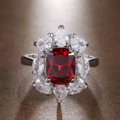 Luxury 925 Sterling Silver Natural Ruby Diamond Ring Bridal Wedding Engagement Fine Jewelry Size 6-10