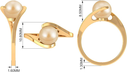 Natural 8 Mm Golden Pearl Engagement Ring - AAA Quality, Certified South Sea Pearl Solitaire Ring (Gift for Women)