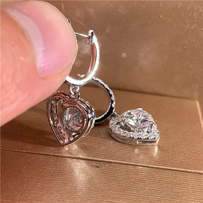 Romantic Round Cut Brilliant Diamond Heart Drop Earrings Women Hoop Earrings Proposal Party Fine Jewelry