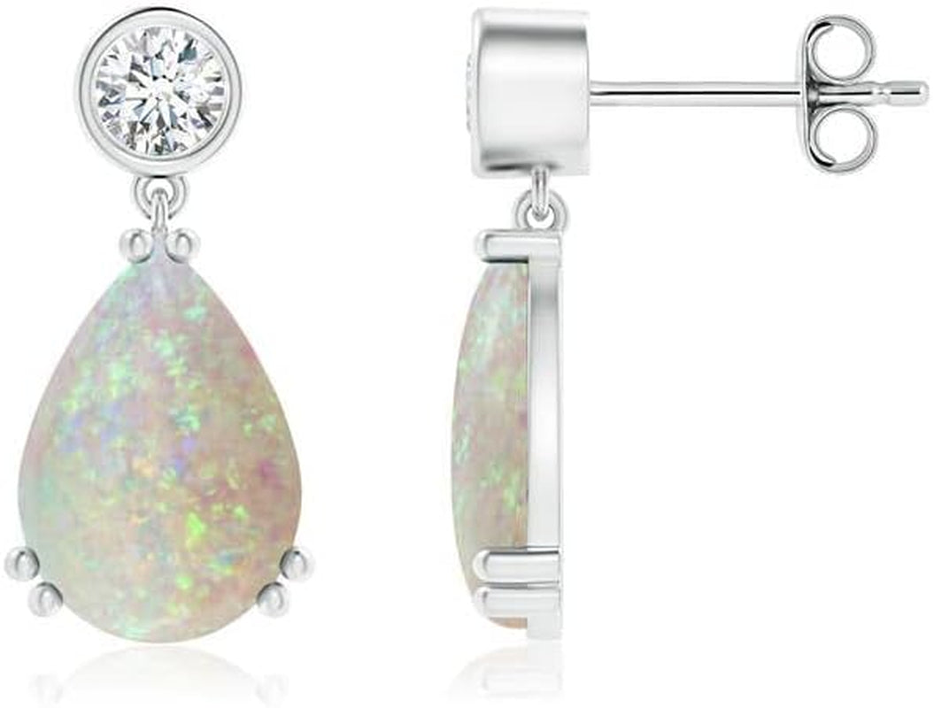 Natural Opal Drop Earrings for Women Girls in Sterling Silver/14K Solid Gold/Platinum | October Birthstone Jewelry Gift for Her | Birthday | Wedding | Anniversary