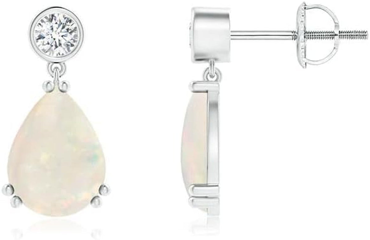 Natural Opal Drop Earrings for Women Girls in Sterling Silver/14K Solid Gold/Platinum | October Birthstone Jewelry Gift for Her | Birthday | Wedding | Anniversary