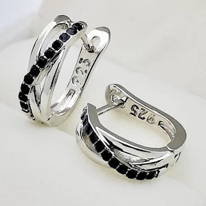 Simple Classic Earrings 925 Sterling Silver Black Sapphire Cross Stud Hoop Earrings Wedding Jewelry Gifts For Women