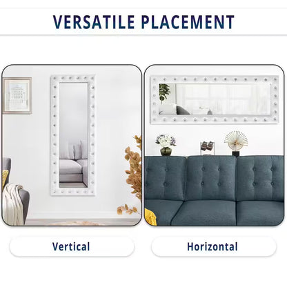 White 22 In. W X 63 In. H Modern Crystal Tufted Rectangle Framed Leaning Mirror