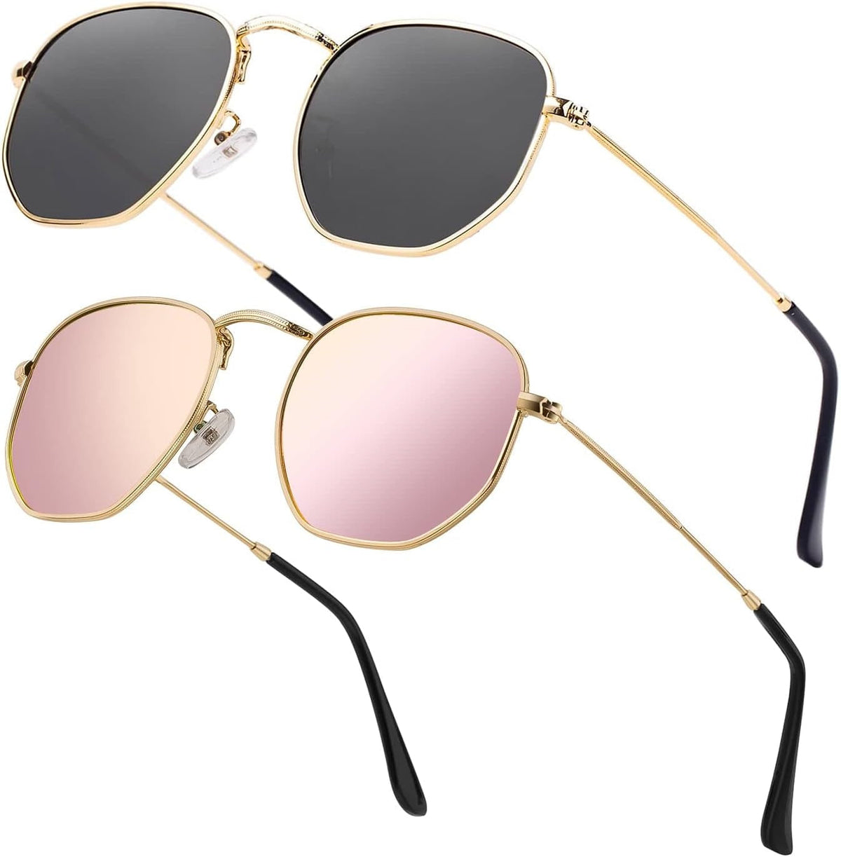Hipster Hexagonal Polarized Sunglasses Men Women Geometric Square Small Vintage Metal Frame Retro Shade Glasses