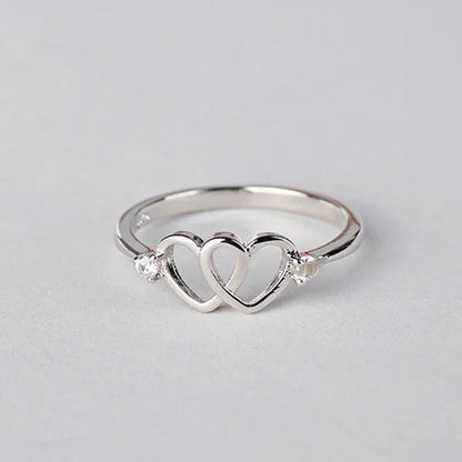 Cute 925 Sterling Silver Double Heart Shaped Hollow Diamond Ring Wedding Engagment Courtship Rings Jewerlry for Women Lady Girl