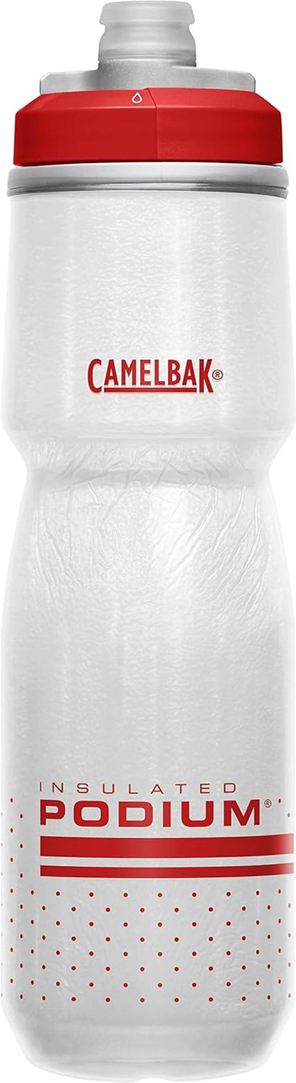 Podium Chill Insulated Bike Water Bottle - Easy Squeeze Bottle - Fits Most Bike Cages - 24Oz, Fiery Red/White