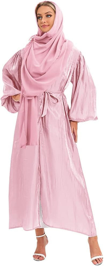 Women Muslim Dubai Hijab Dress Turkey Abayas Robe Bubble Sleeve Eid Open Abaya Islamic Clothing