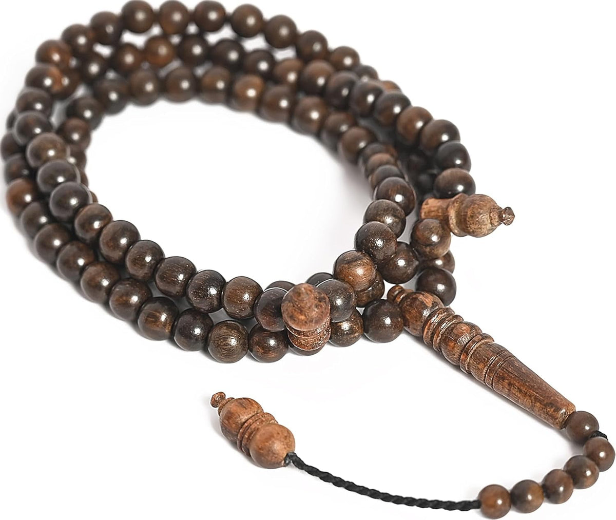 White Oud Wood Tasbih 99 8Mm Aetoxylon - Islamic Prayer Beads for Tasbeeh, Dhikr, Zikr - Muslim Rosary, Tespih, Misbaha, Masbaha, Muslim Mala, Sibha, Subha, Worry Beads, Prayer Counter