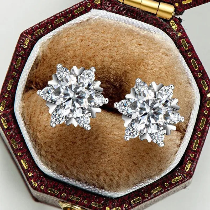 Fashion Cubic Zirconia Snowflake Flower Stud Earrings for Women Daily Casual Accessories Christmas Gift