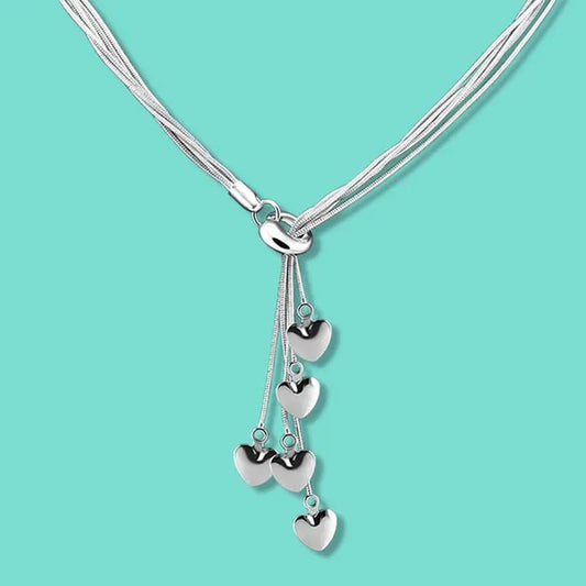 2020Fashion 925 sterling silver necklace female heart pendant multi-layer snake chain solid silver necklace girls fashion jewelry