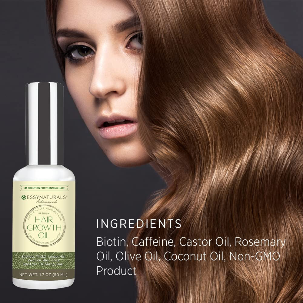 Essynaturals Hair Growth Oil with Biotin - Caffeine and Castor Oil for Fuller, Thicker, Longer Hair