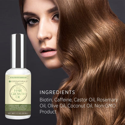Essynaturals Hair Growth Oil with Biotin - Caffeine and Castor Oil for Fuller, Thicker, Longer Hair