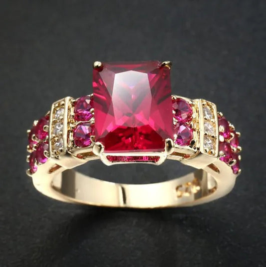 New Fashion Elegant Jewelry  Ruby Gold-plated Yellow  Womans Rings