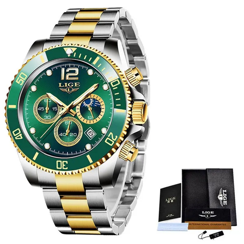 LIGE Luxury Elegant Stainless Steel Quartz Watches 3 ATM Waterproof Mens Wristwatch