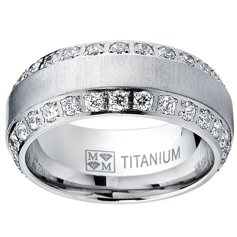 1.75 Carats Men's Titanium Wedding Band Ring 8MM Rose Goldtone Black Silvertone