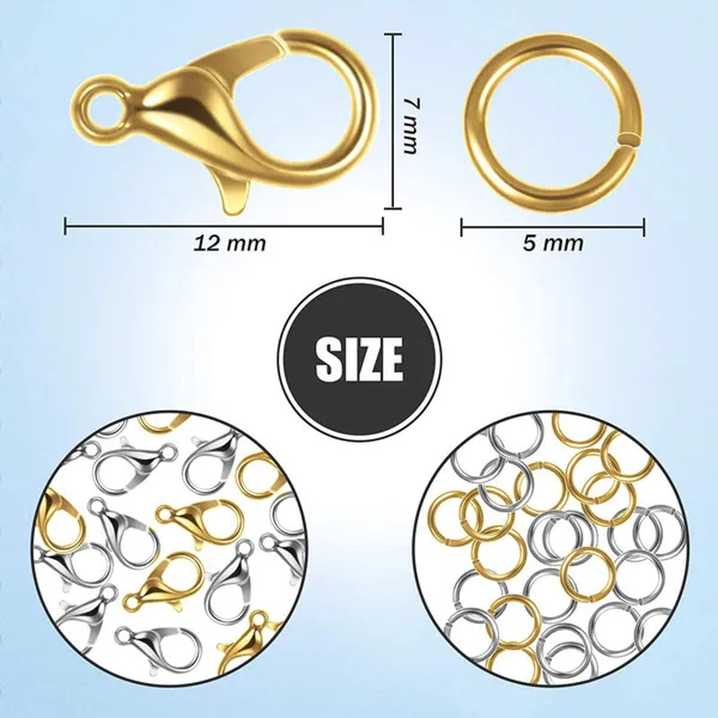 400 Pieces Lobster Claw Clasps with Open Jump Rings Set, 12 mm Lobster Claw Clasps Necklace Fasteners Hook and 5 mm Jump Rings for DIY Bracelet Necklace Jewelry Making (Silver and Gold)