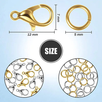 400 Pieces Lobster Claw Clasps with Open Jump Rings Set, 12 mm Lobster Claw Clasps Necklace Fasteners Hook and 5 mm Jump Rings for DIY Bracelet Necklace Jewelry Making (Silver and Gold)