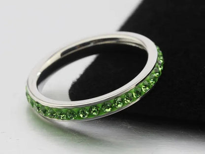 4MM Stackable Stainless Steel Eternity Plain Band Ring Men Women Drop Oil Green CZ Inlay Cubic Zircon Filled Crystals Birthstones Wedding Engagement Anniversary Valentine Cocktail Birthday Gift  Size 6, 7,8,9,10,11,12