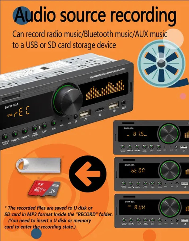 Hikity 1DIN In-Dash Car Radios Stereo Car MP3 Player Autoradio Bluetooth 12V Car Audio Music Support USB/SD/AUX-IN/AM/FM with Remote Control + Locate and Find the Car Function