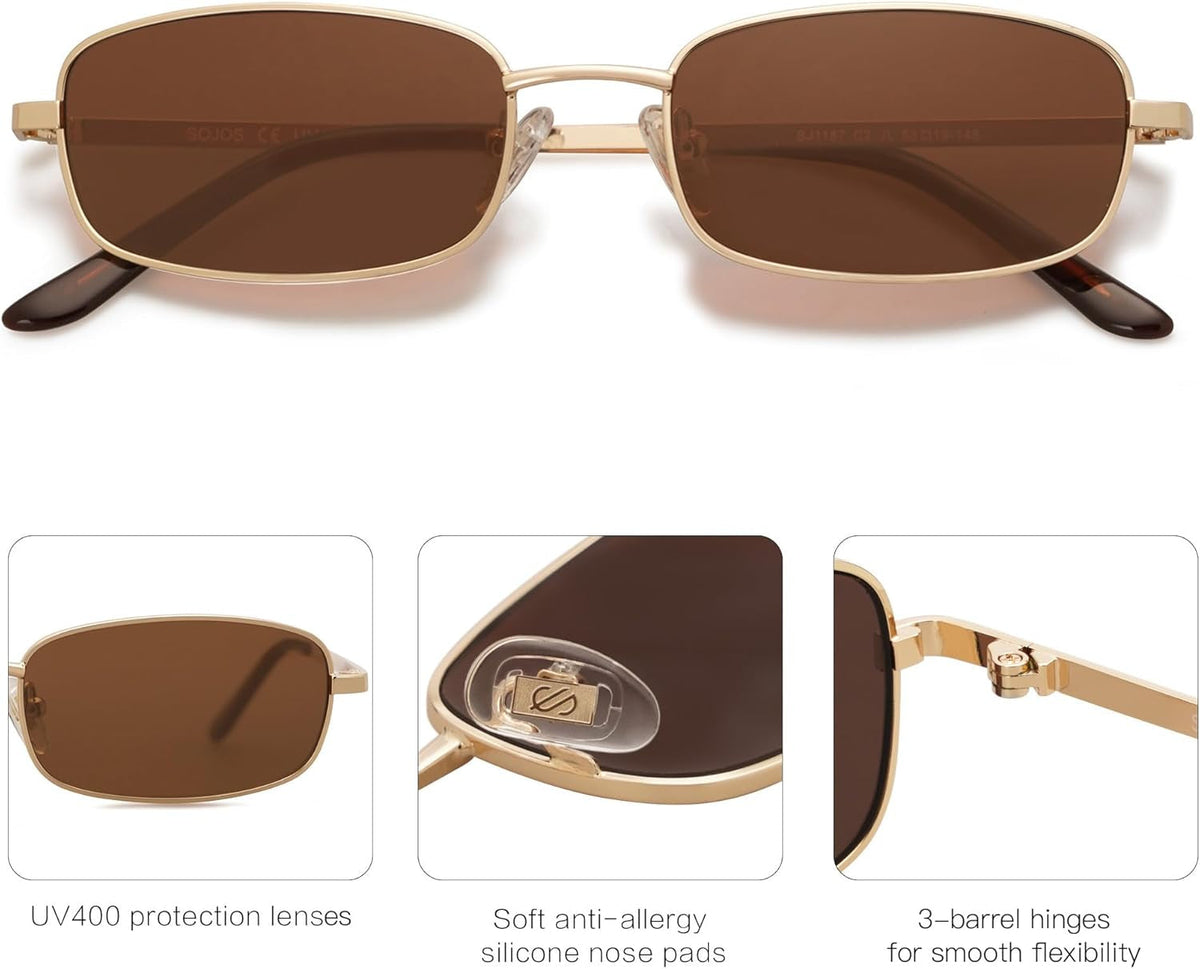 Small Y2K Narrow Rectangle Sunglasses Womens Mens Retro 80S 90S Skinny Sunnies SJ1187
