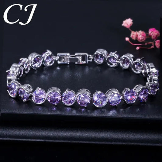 CANDICE White Gold Plated Natural Purple Crystal Bracelets Bangles For Femme Romantic Gift 18CM